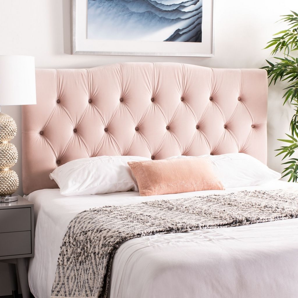 Axel Hemp Linen Tufted Headboard, 61.8" X 54.1", Blush Pink