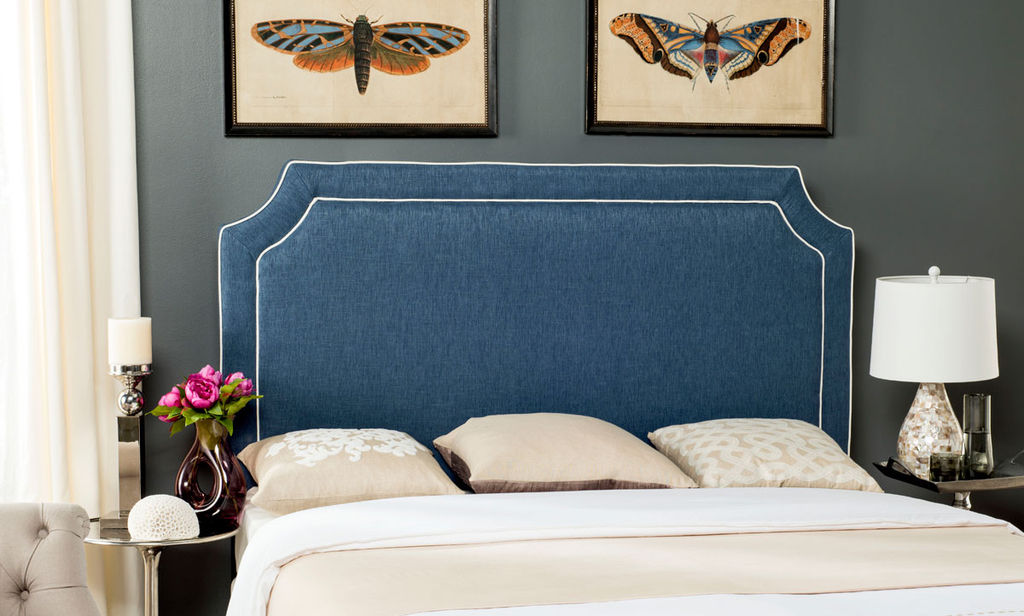 Dane Denim Blue & White Piping Headboard, 61.8" X 54.3"