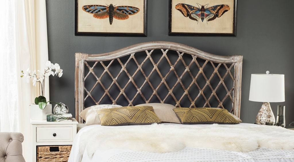 Gabrielle Antique Grey Wicker Headboard, 55.5" X 55.1", Queen