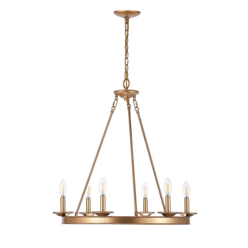 Joris 6Lt Chandelier, 26.25" X 102.5", Gold Painted