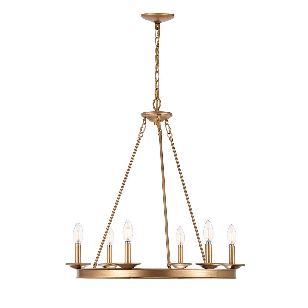 Joris 6Lt Chandelier, 26.25" X 102.5", Gold Painted