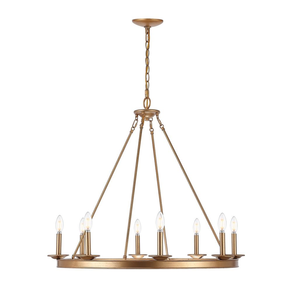 Fauna 8Lt Chandelier, 34" X 105.5", Gold Painted