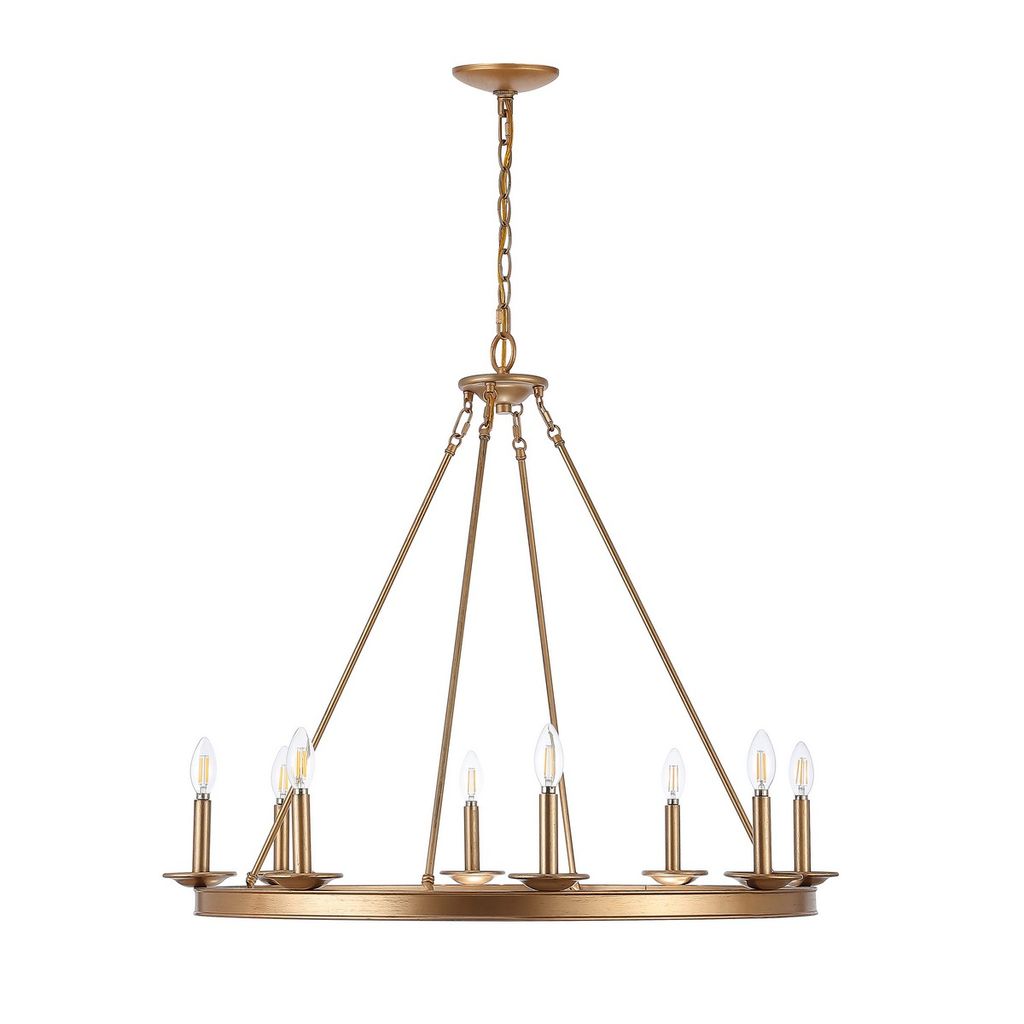 Fauna 8Lt Chandelier, 34" X 105.5", Gold Painted