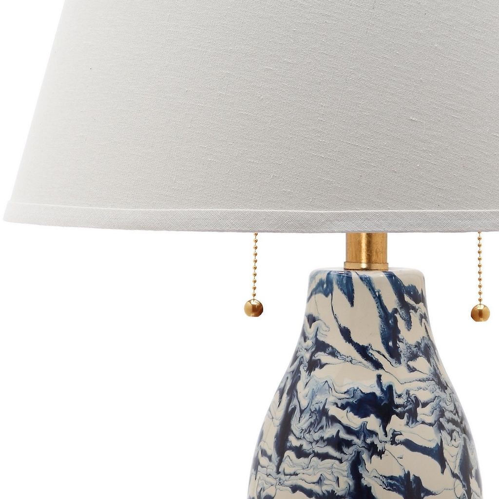 Color Swirls 28-Inch H Glass Table Lamp, 17" X 28", Navy/White, Set Of 2