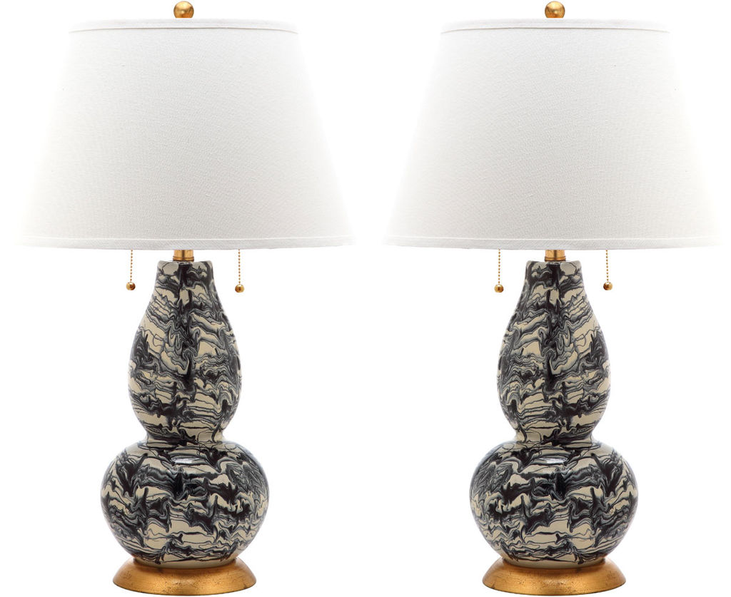 Color Swirls 28-Inch H Glass Table Lamp, 17" X 28", Black/White, Set Of 2