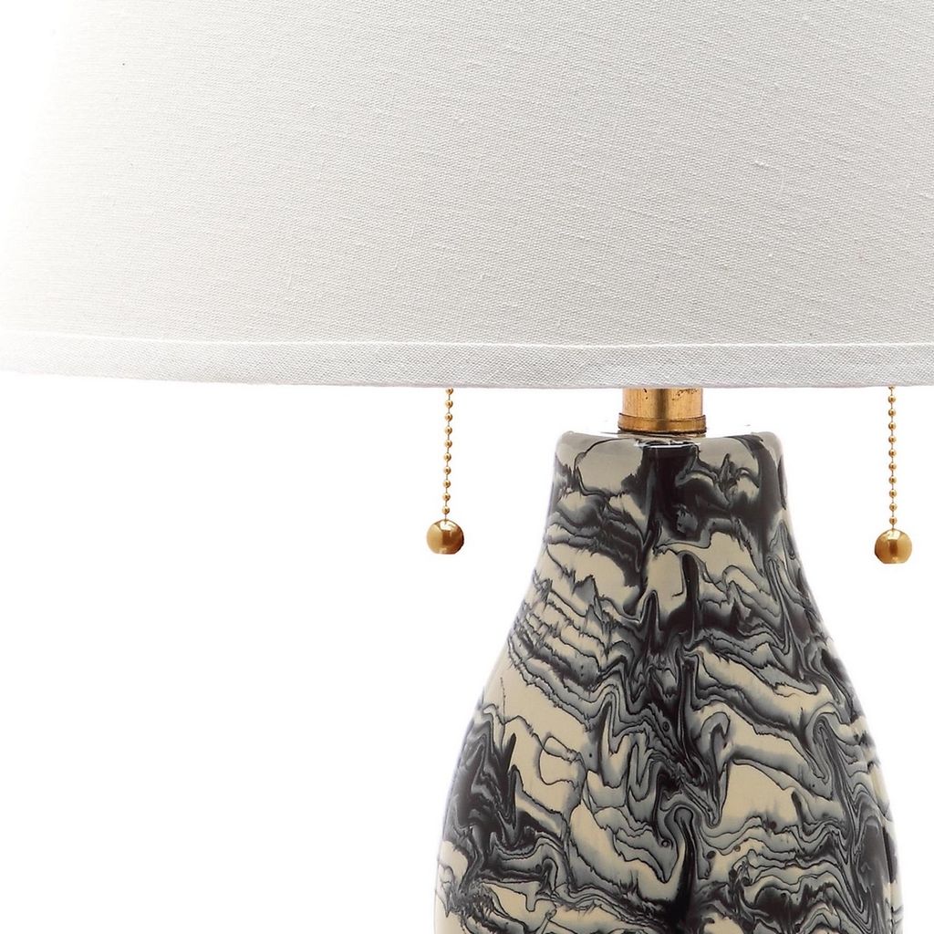 Color Swirls 28-Inch H Glass Table Lamp, 17" X 28", Black/White, Set Of 2