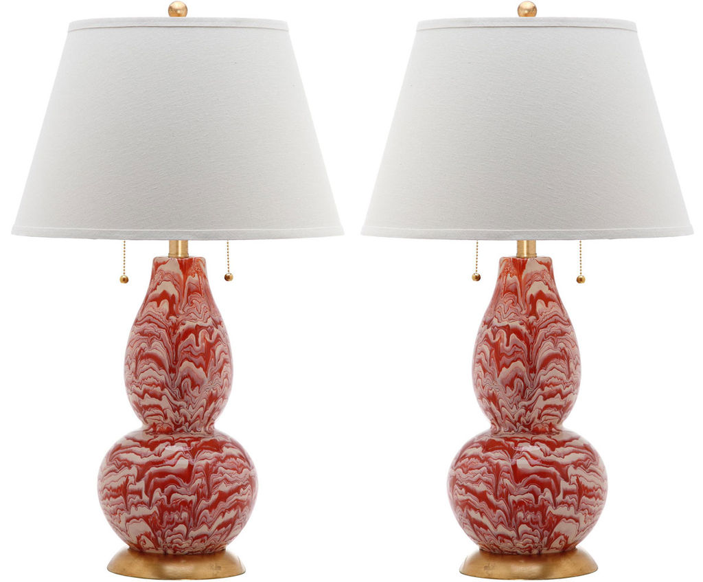 Color Swirls 28-Inch H Glass Table Lamp, 17" X 28", Orange/White, Set Of 2