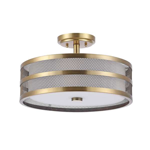 Greta 3 Light Antique Gold 15.75-Inch Dia Veil Semi Flush, 15.75" X 9.625"