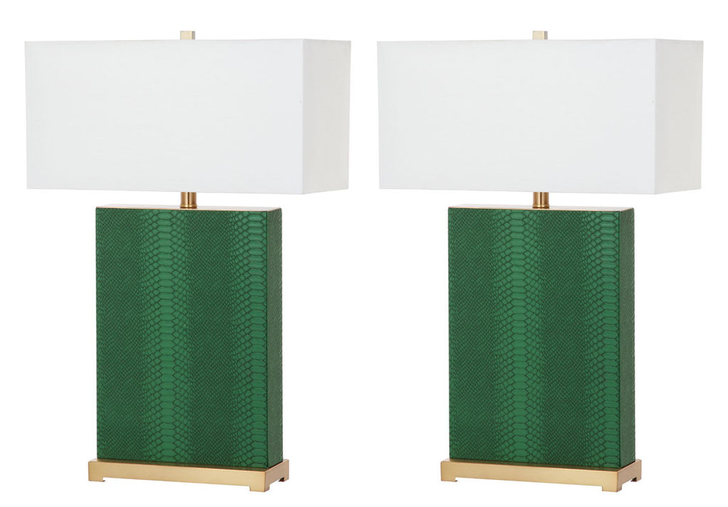 Joyce 27.75-Inch H Faux Snakeskin Table Lamp, 18" X 27.75", Dark Green, Set Of 2