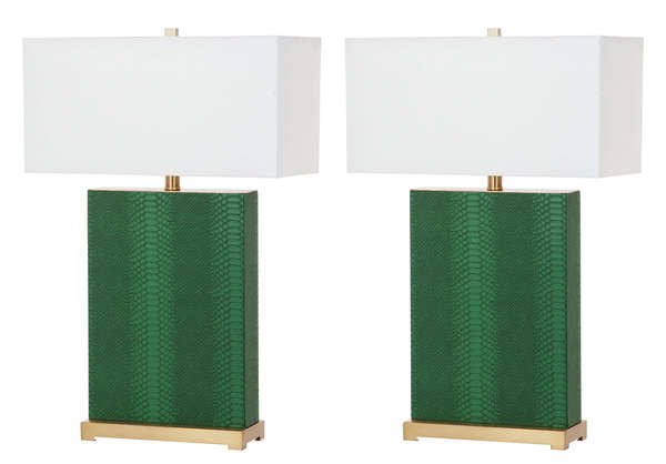 Joyce 27.75-Inch H Faux Snakeskin Table Lamp, 18" X 27.75", Dark Green, Set Of 2