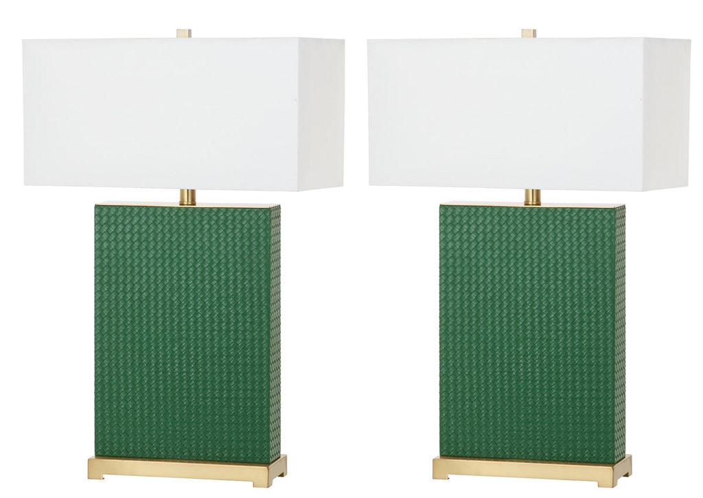 Joyce 27.75-Inch H Faux Woven Leather Table Lamp, 18" X 27.75", Dark Green, Set Of 2