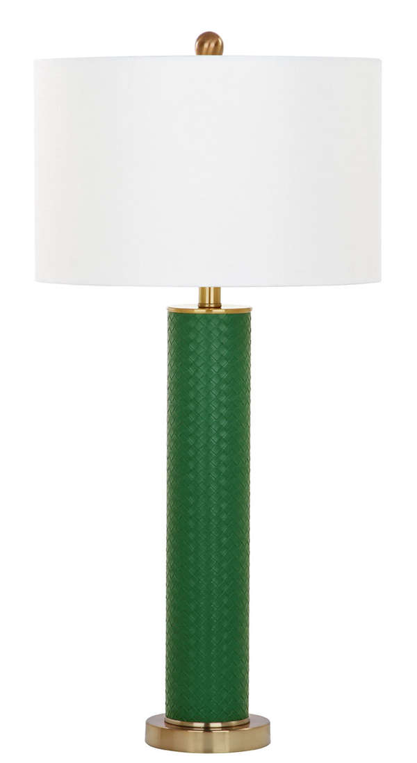 Ollie 31.5-Inch H Faux Woven Leather Table Lamp, 15" X 31.5", Dark Green, Set Of 2