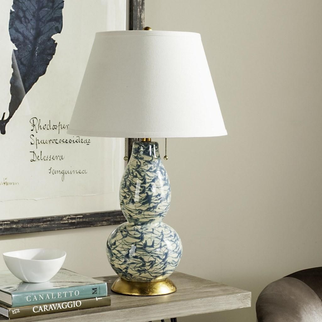 Color Swirls 28-Inch H Glass Table Lamp, 17" X 28", Light Blue/White