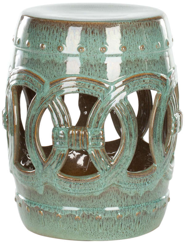 Blue-Green Ceramic Double Coin Stool, 13" X 17"