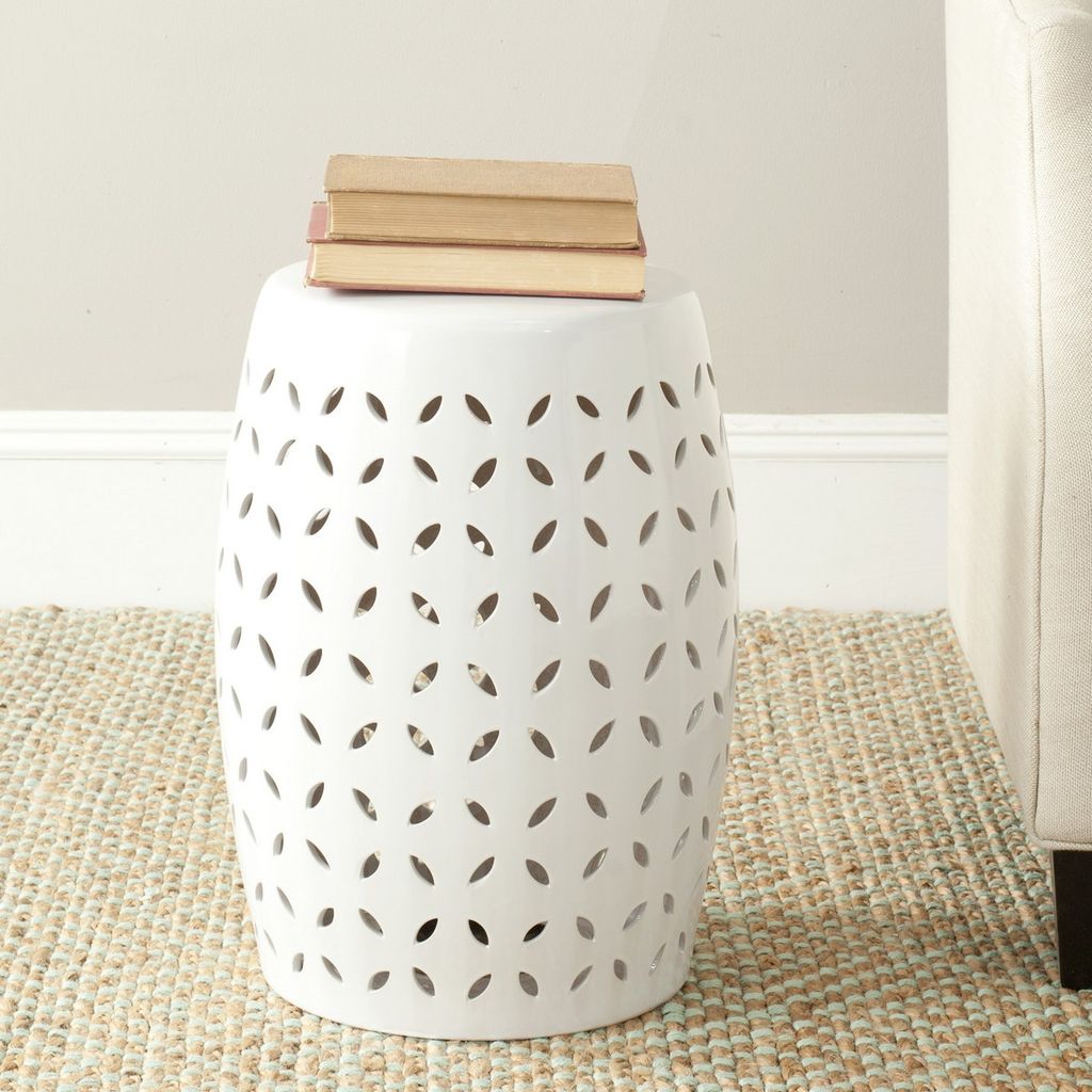 Lattice Petal Garden Stool, 13" X 18.5", White