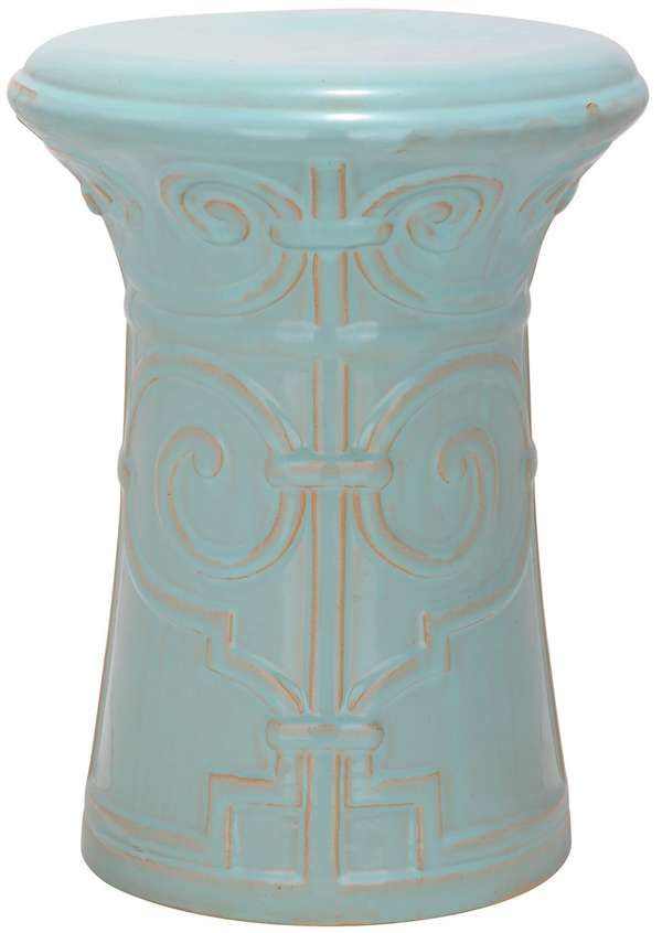 Aqua Imperial Scroll Garden Stool, 12.25" X 15.5"