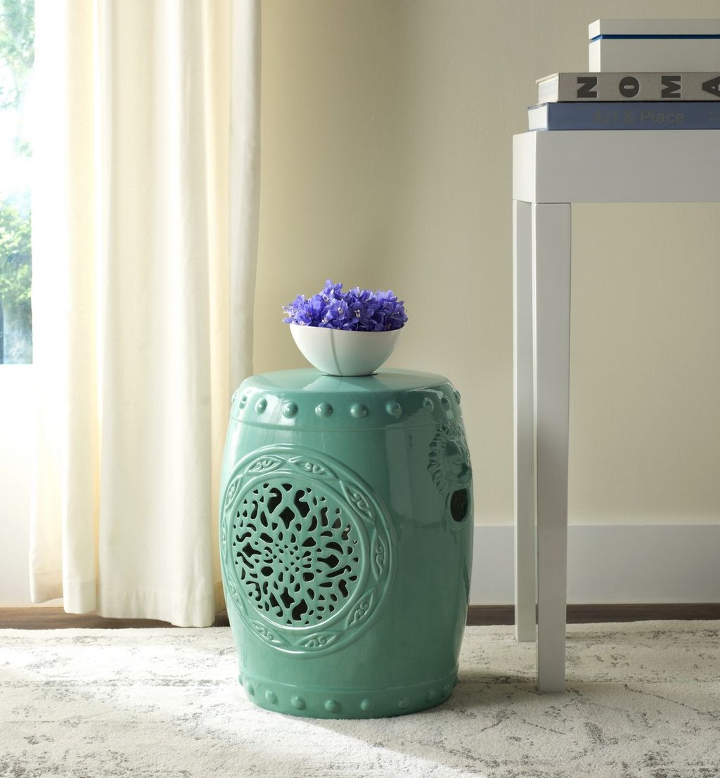 Flower Drum Garden Stool, 14.5" X 18", Light Blue