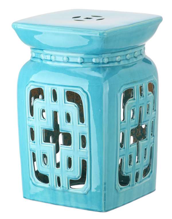 Beijing Filigree Garden Stool, 12.5" X 18", Light Blue