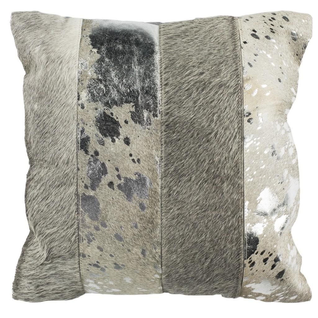 Blair Metallic Cowhide 20"X20" Pillow, 20" X 20", Grey/Silver