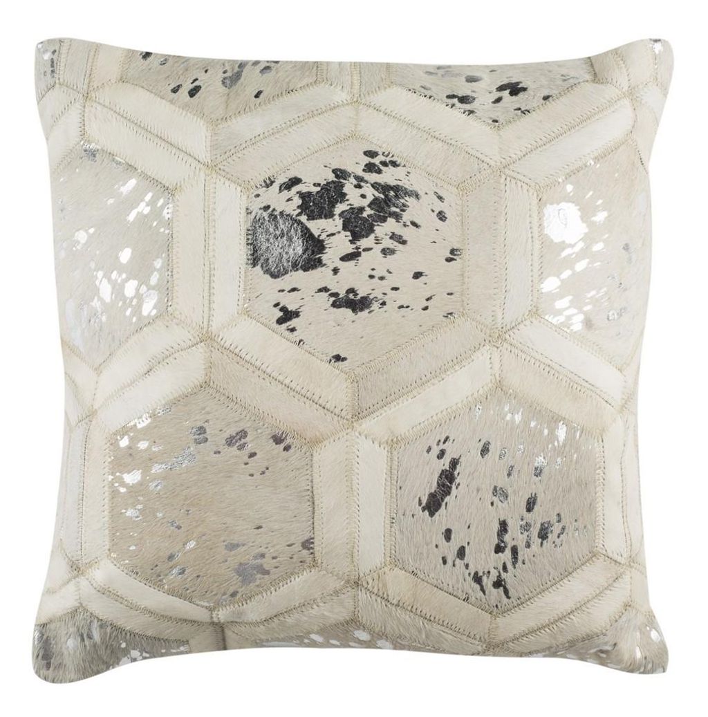 Maggie Metallic Cowhide 20"X20" Pillow, 20" X 20", White/Silver