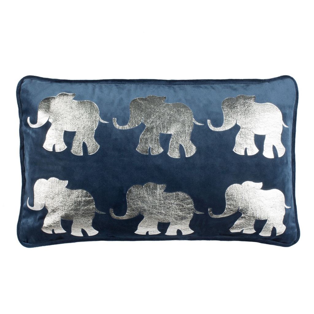 Preview image for Talin Elephant Pillow, 20" X 12", Dark Blue/Silver