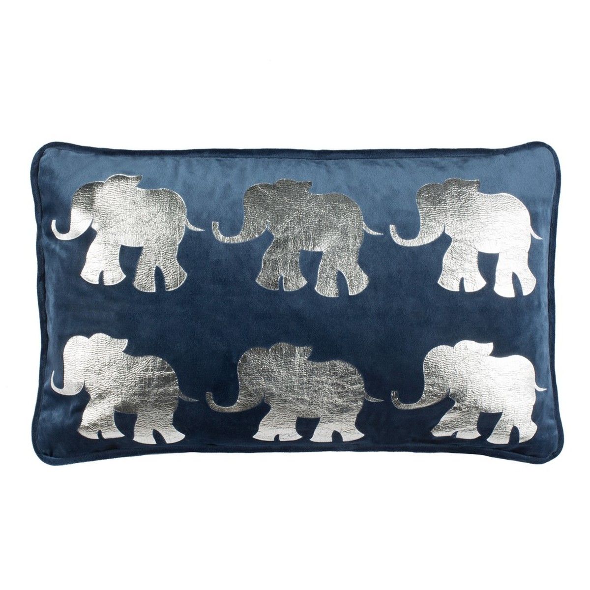 Talin Elephant Pillow, 20&quot; X 12&quot;, Dark Blue/Silver