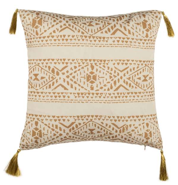 Beige/Brown Pillow With Tassels 16" Square