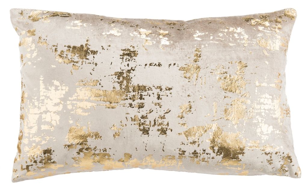 Edmee Metallic Pillow, 20" X 12", Beige/Gold