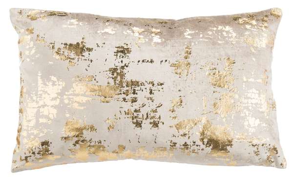 Edmee Metallic Pillow, 20" X 12", Beige/Gold