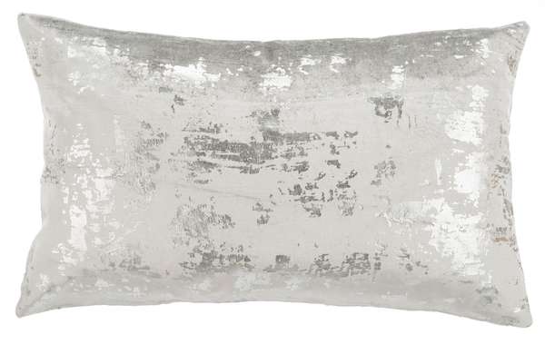 Edmee Metallic Pillow, 20" X 12", Light Grey/Silver