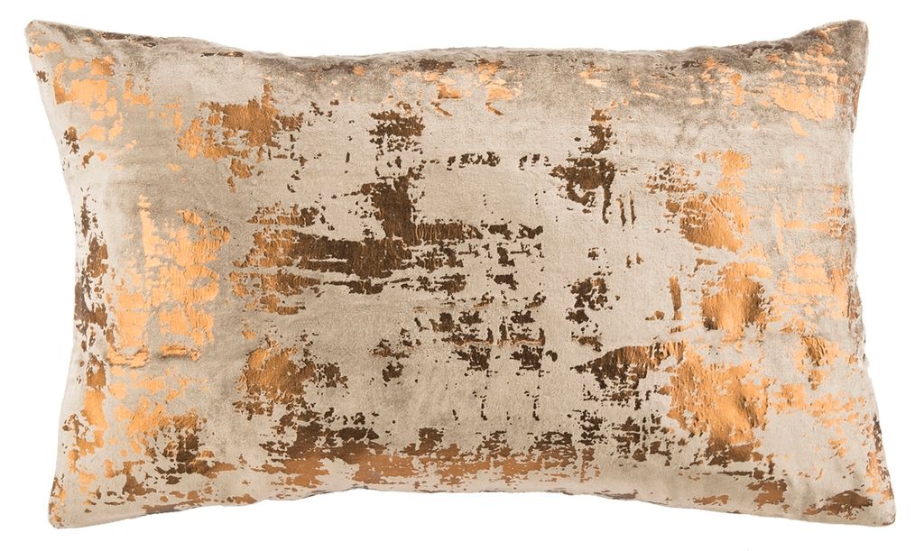 Edmee Metallic Pillow, 20" X 12", Potato Brown/Copper
