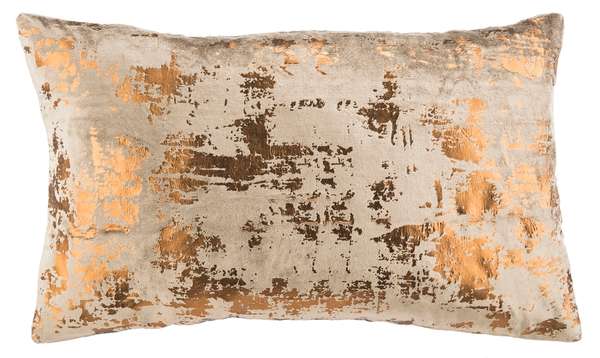 Edmee Metallic Pillow, 20" X 12", Potato Brown/Copper