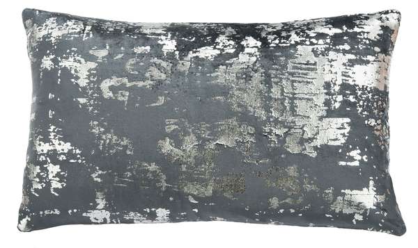 Edmee Metallic Pillow, 20" X 12", Midnight Blue/Silver