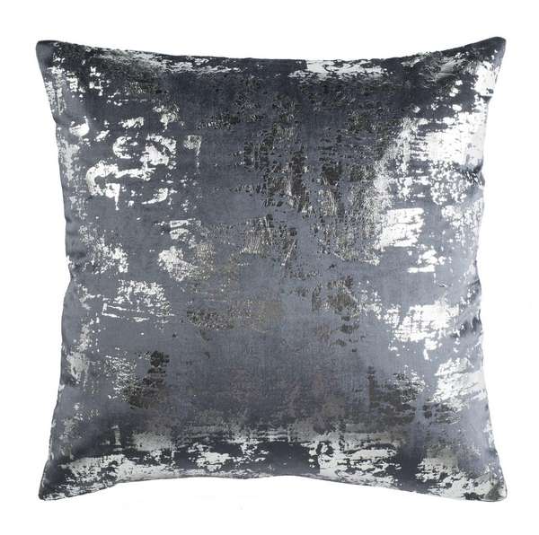 Edmee Metallic Pillow, 20" X 20", Midnight Blue/Silver