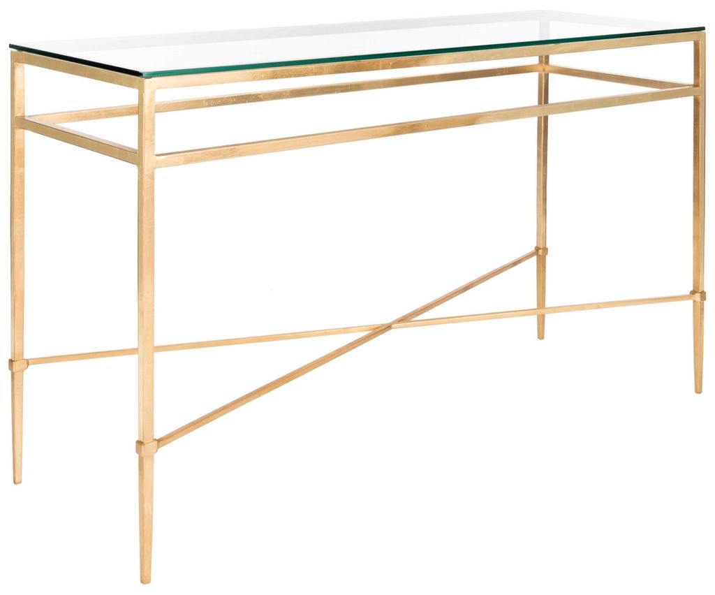 Baumgarten Antique Gold Glass Console Table, 52" X 32.5"