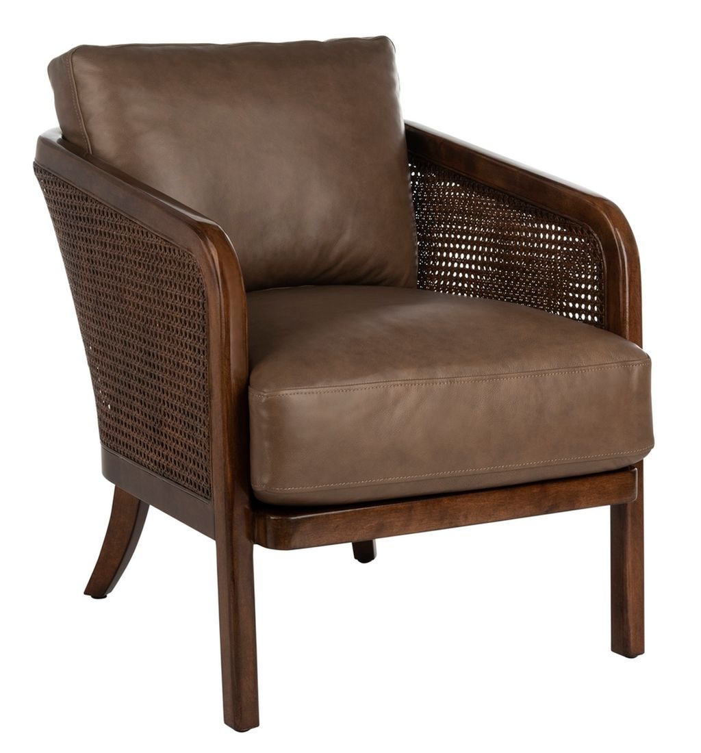 Barrel Back Cane Chair Dark Brown Leather