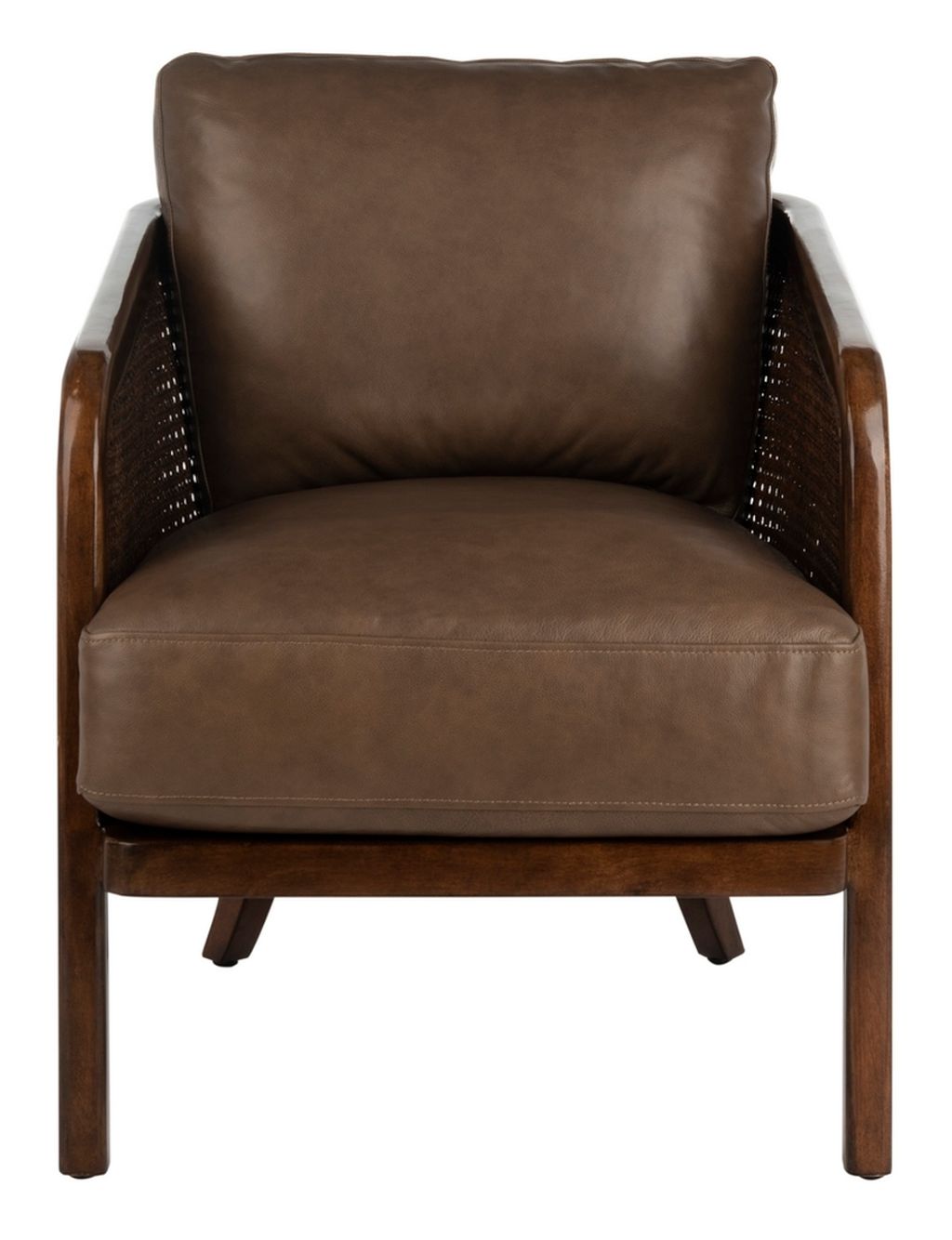 Barrel Back Cane Chair Dark Brown Leather