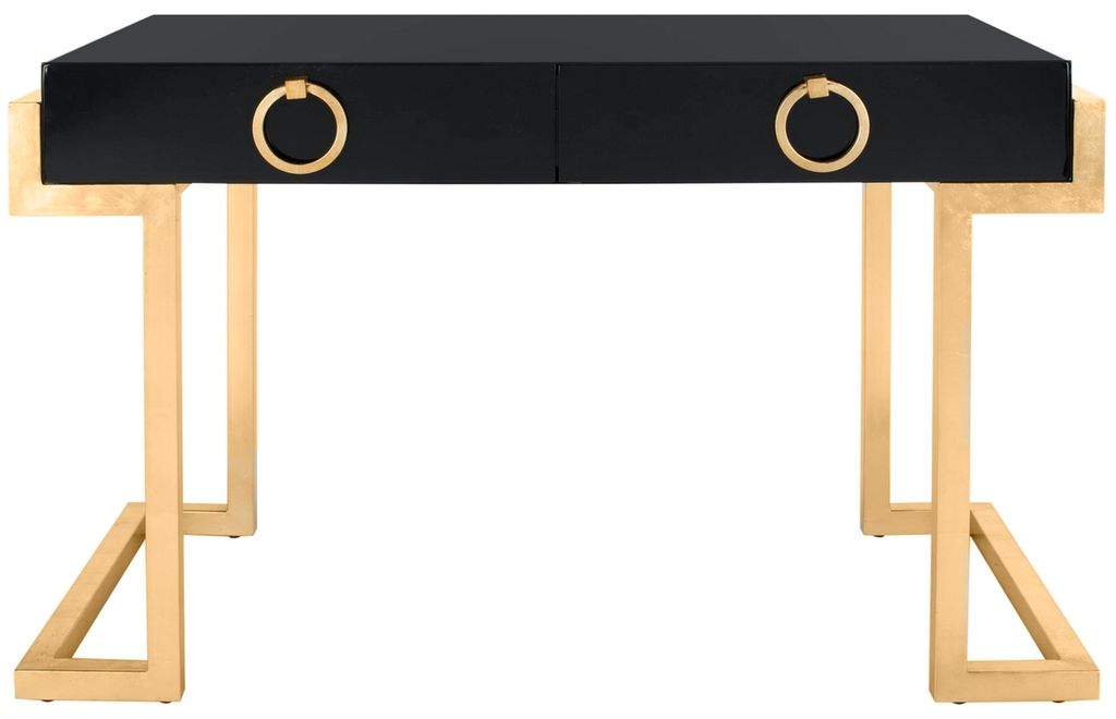 Maia 2-Drawer Lacquer Desk, 48.03" X 31.49", Black/Gold