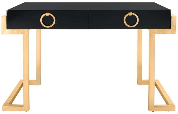 Maia 2-Drawer Lacquer Desk, 48.03" X 31.49", Black/Gold