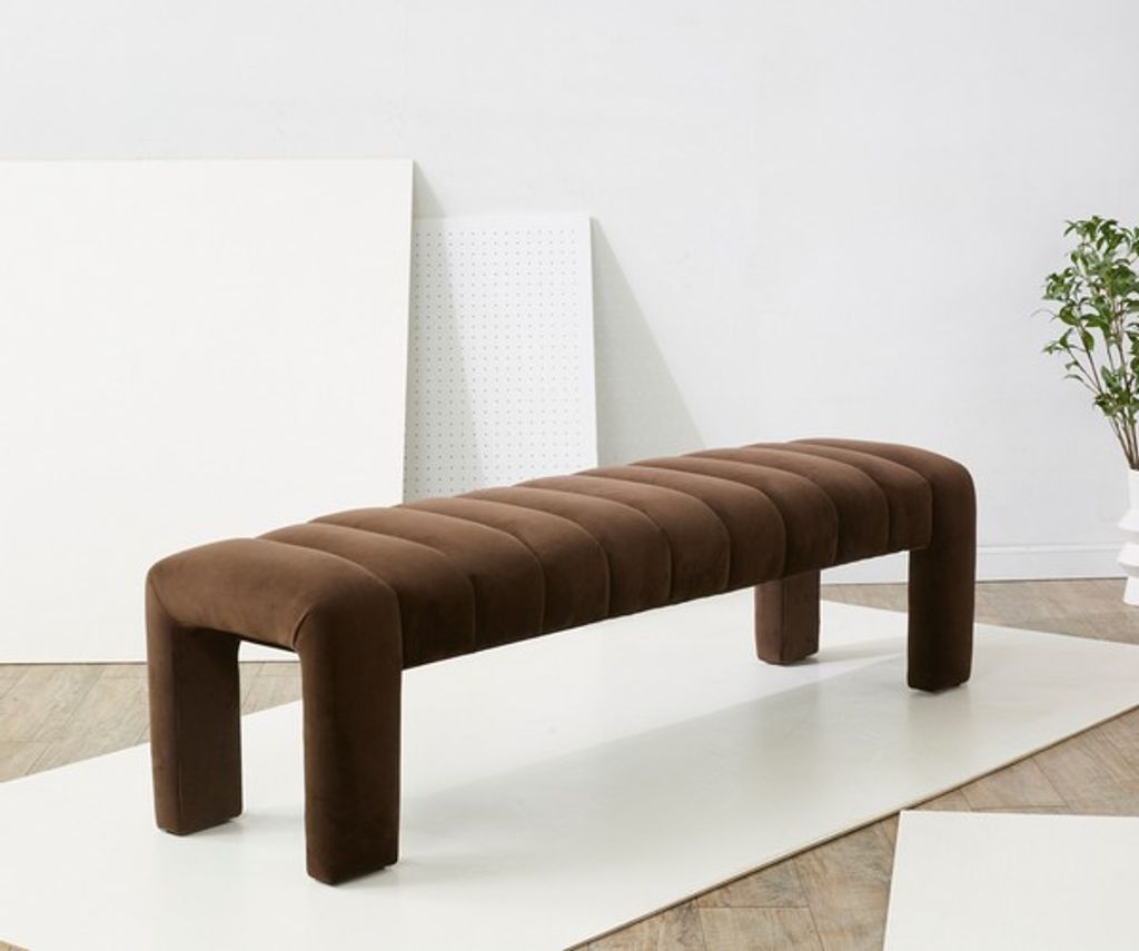 Bellisima Channel Tufted Bench, Velvet Dark Brown