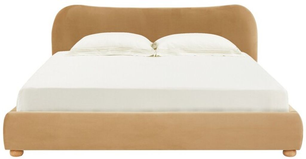 Beccarose Velvet King Bed, Light Brown, Walnut, Headboard Box