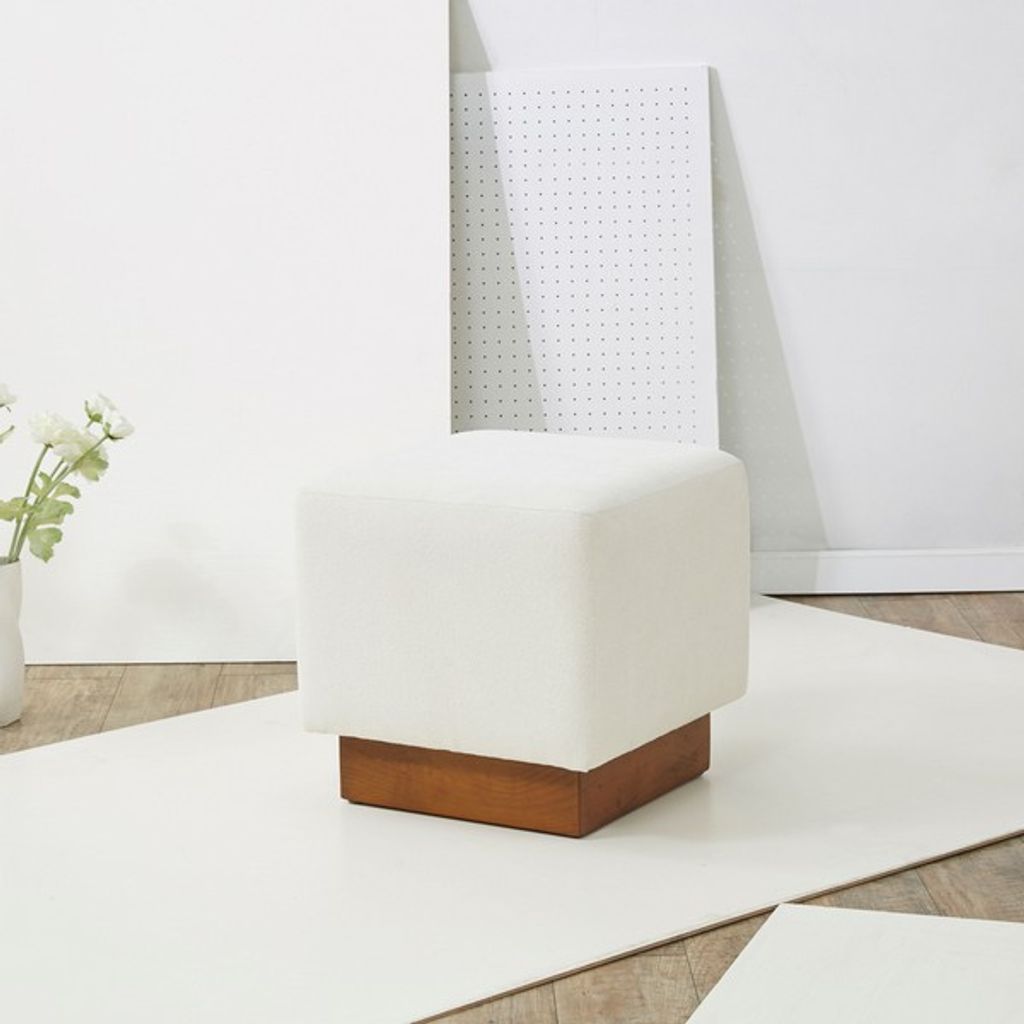 Natalya Square Ottoman, Ivory, Walnut
