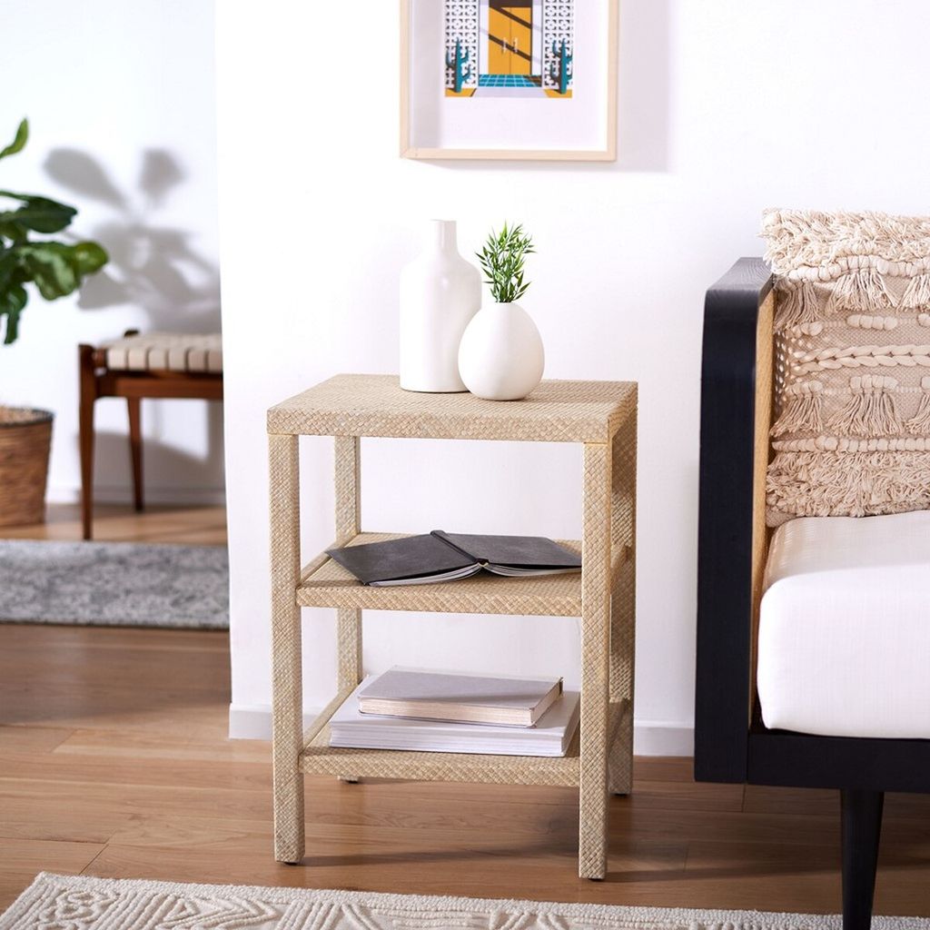 Apis Raffia 2 Shelf Accent Table, Light Natural