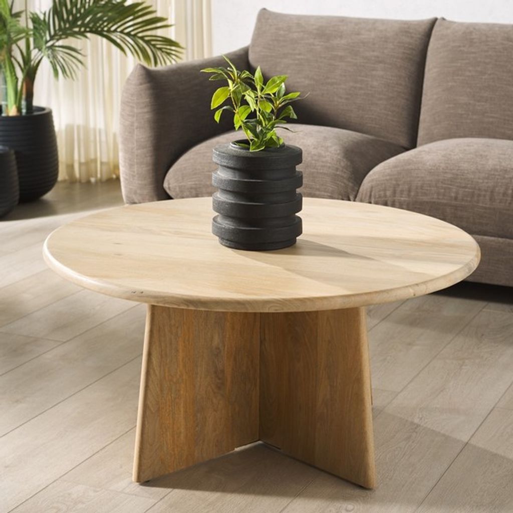 Madilynn Round Wood Coffee Table, Natural