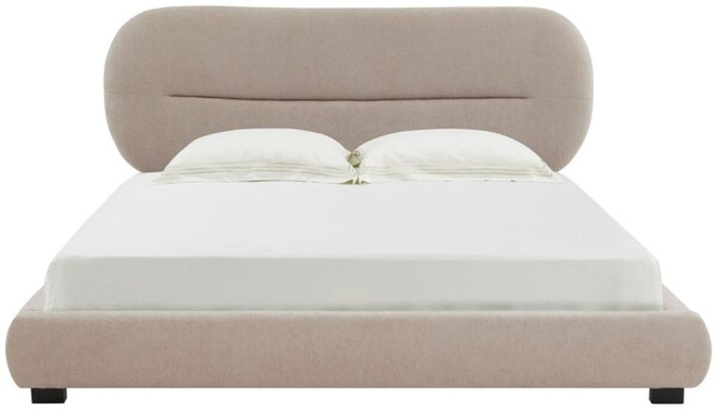 Thalia Oval Headboard King Bed, Light Brown, Siderails & Footboard & Slats Box