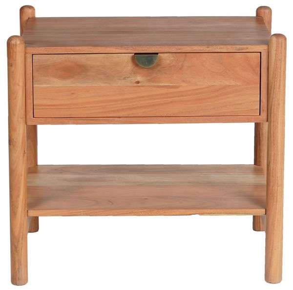 Shanti 1 Drawer Wood Nightstand, Natural, Gold