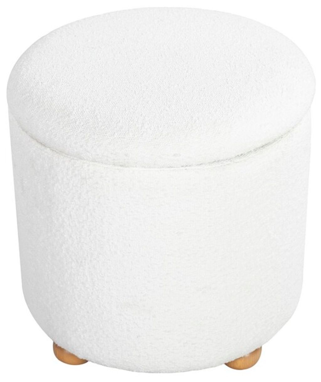 Becka Round Boucle Storage Ottoman, Ivory, Natural