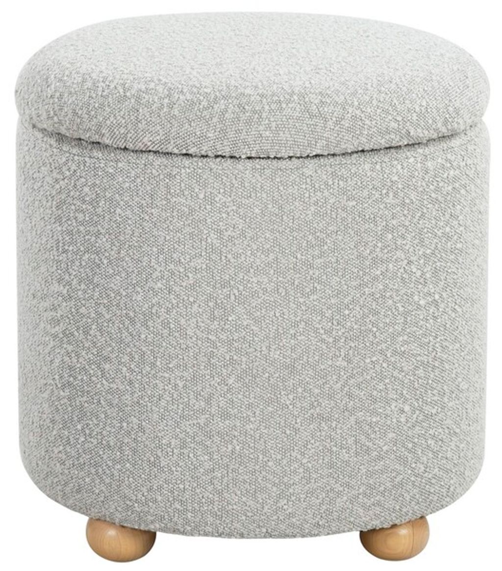 Becka Round Boucle Storage Ottoman, Grey, Natural