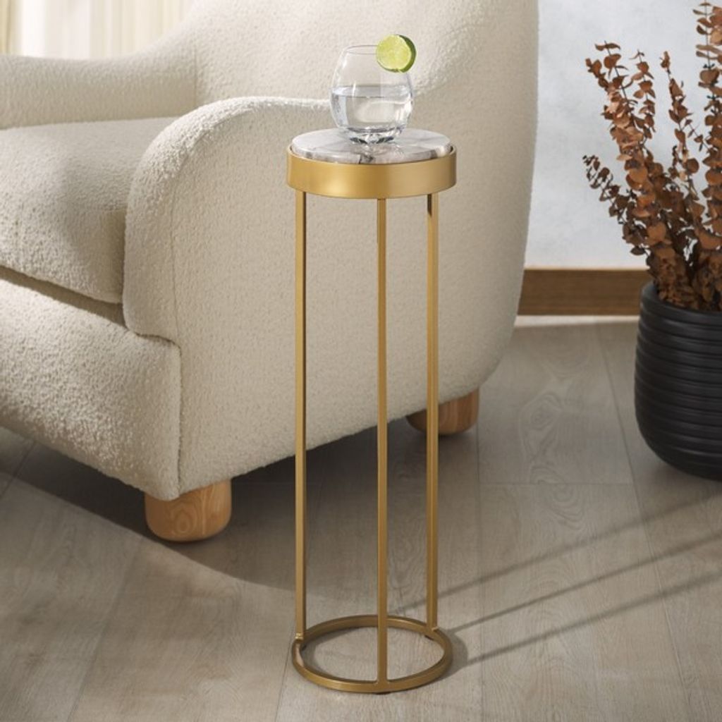 Hannahmarie Stone Drink Table, Gold, White
