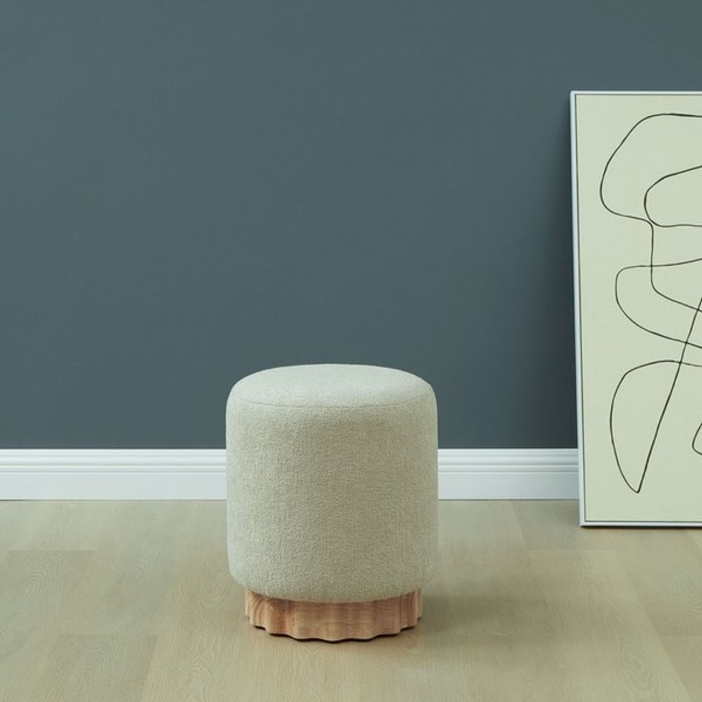 Nikolas Round Boucle Ottoman, Taupe, Natural